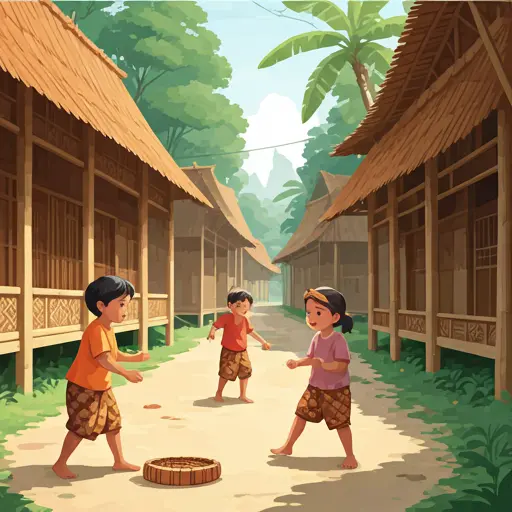 Children playing traditional Indonesian games in a village